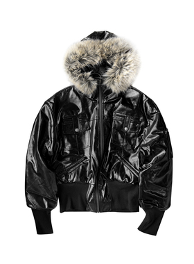 GOJOYJINNI亮面暗黑朋克结构拉链可拆卸毛领n3b棉服外套