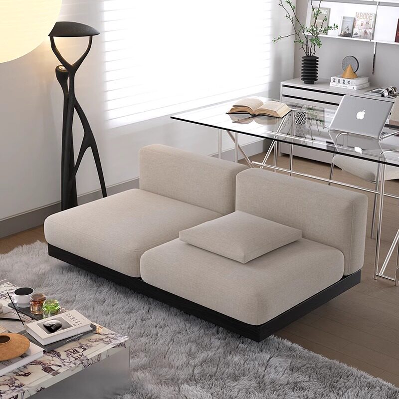 中古风双人沙发布艺软包坐垫无扶手简约可躺休闲茶室咖啡厅小户型