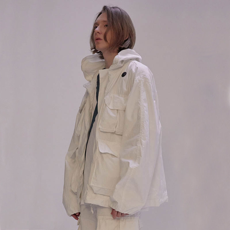 UMAMIISM春秋男外套oversize白色夹克男连帽潮牌青年潮流休闲上衣