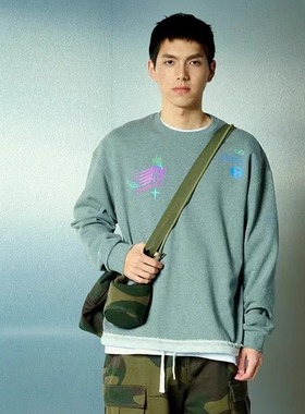 ANB2025春夏 / GOODJOB下摆抽绳印花卫衣（藏青色/花灰色）