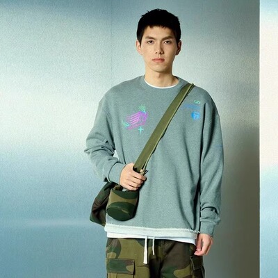 ANB2025春夏 / GOODJOB下摆抽绳印花卫衣（藏青色/花灰色）