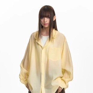 TGNS微透条纹连帽防晒衬衫长袖男夏季宽松UPF50+防晒衬衣情侣外套