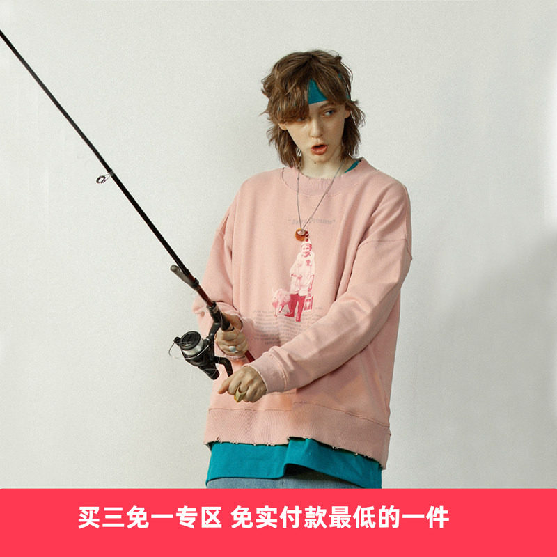 粉色潮牌欧美ins情侣套头卫衣