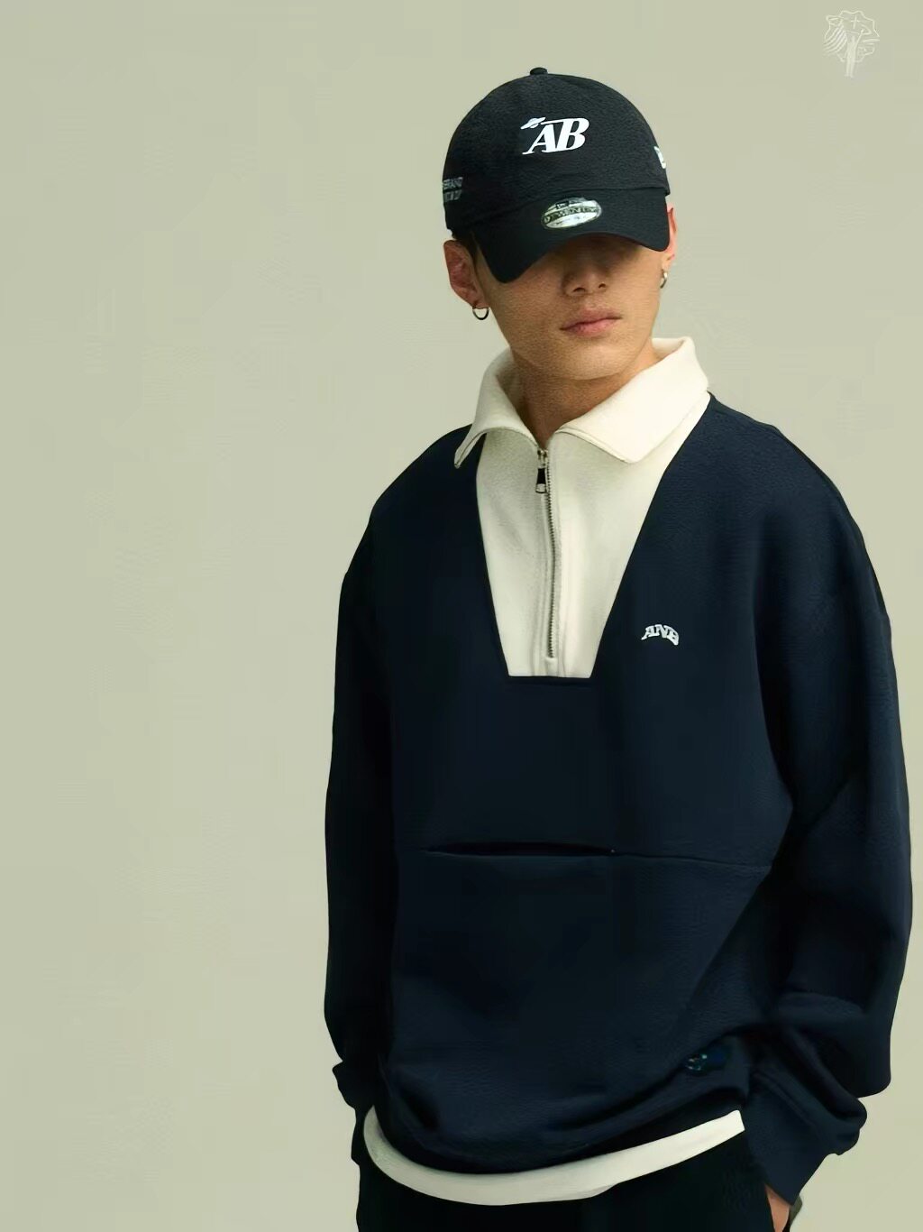 ANB BRAND 恶搞旗帜大翻领POLO卫衣(藏青/白领)