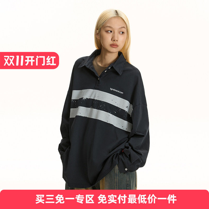 TGNS破洞条纹做旧polo衫