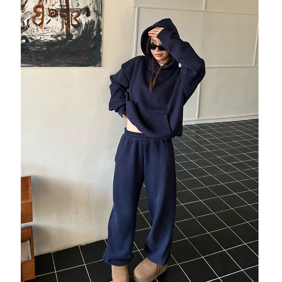 美式纯棉慵懒休闲运动套装女秋冬宽松显瘦潮牌学生卫衣长裤两件套