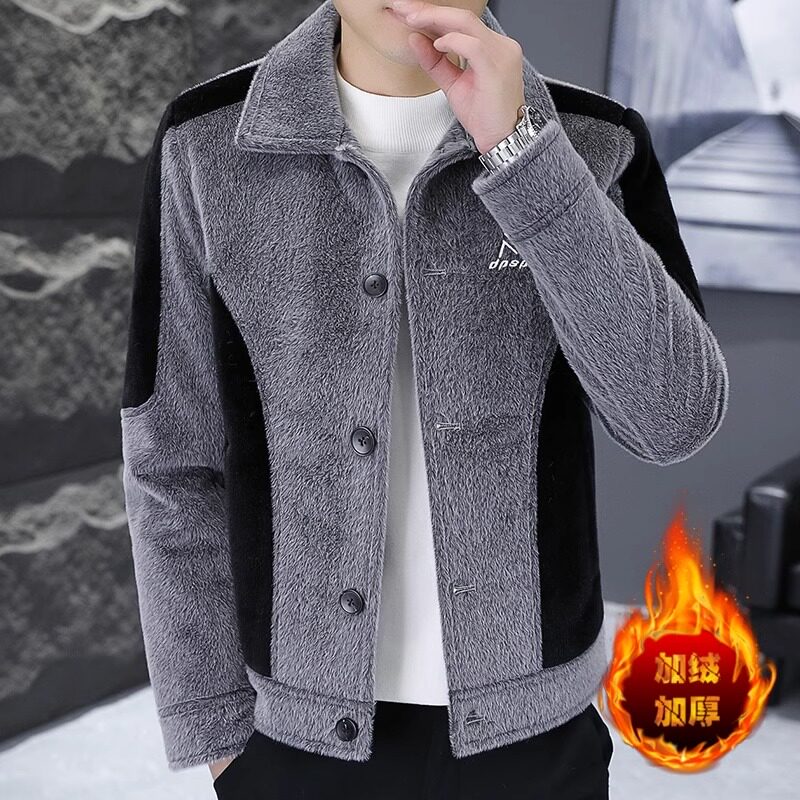 겨울 남성 밍크 모피 코트 옷깃 플러스 벨벳 두꺼운 유행 짧은 윈드 브레이커 남성 청소년 모조 모피
