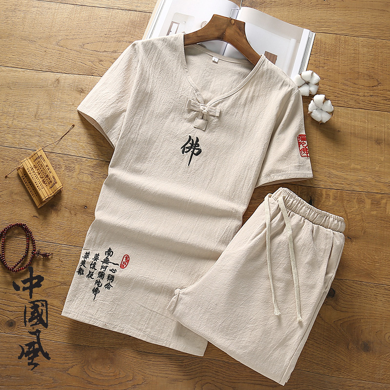 man suit shorts leisure time Beach pants Thin section Cotton and hemp suit summer Korean Edition Trend T-shirt a set clothesin the Men's clothing, Casual pants  category - from Buy2taobao.com to provide professional Taobao agent buy service