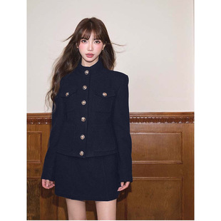 小立领外套短裙套装 高级感穿搭小香风套装 有里布 女 两件套