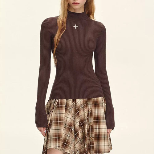 Moses Queen/魔西女王早秋坑条弹力长袖针织打底衫修身内搭上衣女