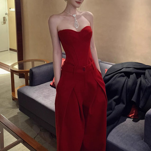 裤 立裁套装 子潮 镂空百搭抹胸上衣女超飒高腰显瘦长裤 2025秋冬新款