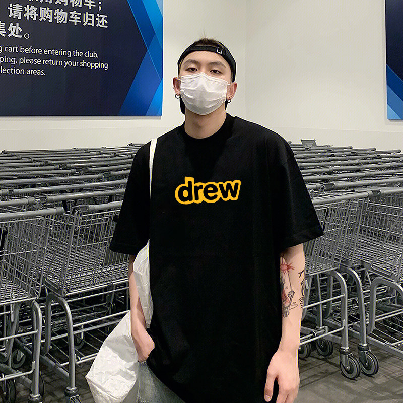 Drew 笑脸字母短袖贾斯汀比伯同款潮牌高街体恤情侣纯棉上衣T恤男