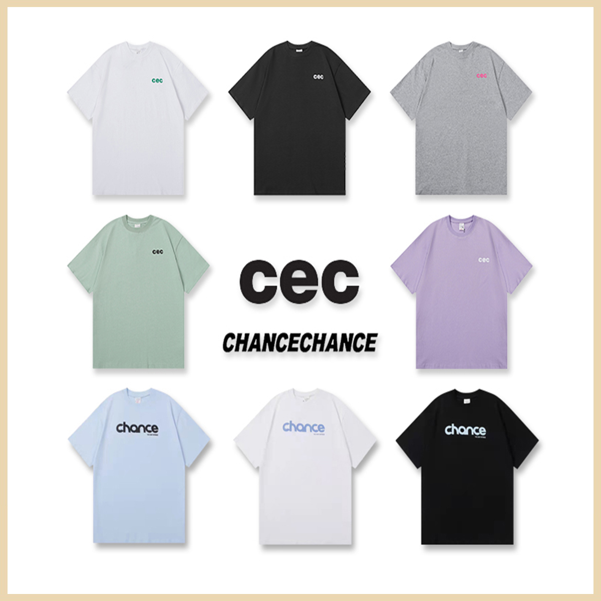 【官方正品】CEC短袖女宽松情侣CHANCECHANC潮牌男正肩纯棉T恤BM