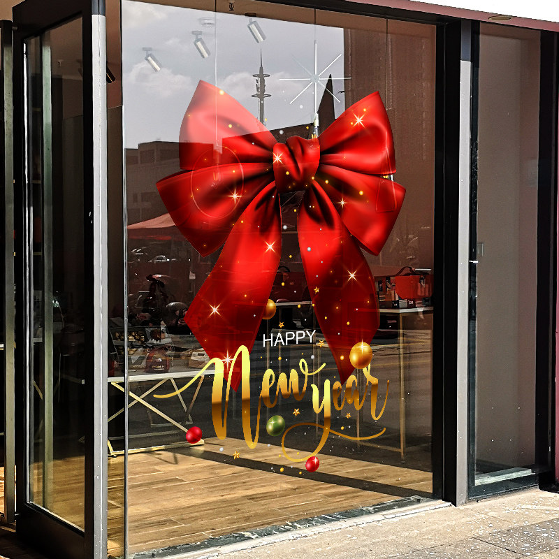 布置窗花窗贴新年快乐蝴蝶结春节商场橱窗简易静电玻璃贴纸装饰,家居饰品,软装墙贴,淘宝优惠券,粉丝福利购,淘宝优惠卷