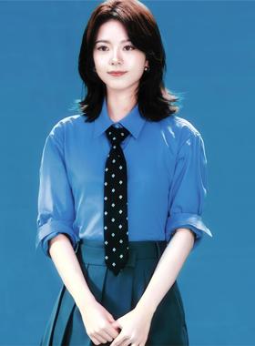 CI代购S家25秋冬奚梦瑶同款撞色拆卸领压褶袖短款衬衫SFPCM01521