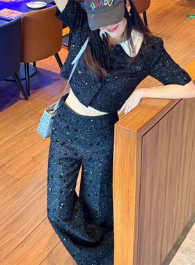 CI代购S家26春夏亮片阔腿直筒西装裤休闲长裤SFPPA01801