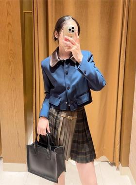 CI代购S家25秋冬时尚设计百褶拼接格纹休闲半裙SFPJU01559