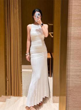 CI代购S家25秋冬镶珍珠镂空无袖圆领针织裙连衣裙SFPRO04503