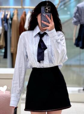 CI代购S家25秋冬法式复古拼皮高腰A字短半裙女SFPJU01493