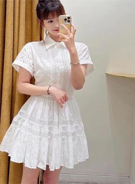 CICI代购m家连衣裙2025春夏蕾丝镂空花纹短袖修身短裙MFPRO04119