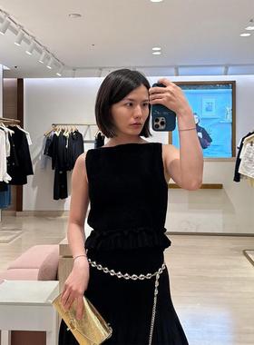 CI代购S家25秋冬荷叶边针织衫套头无袖背心上衣SFPPU02724