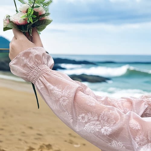 高端冰丝防晒袖套女新款蕾丝泡泡