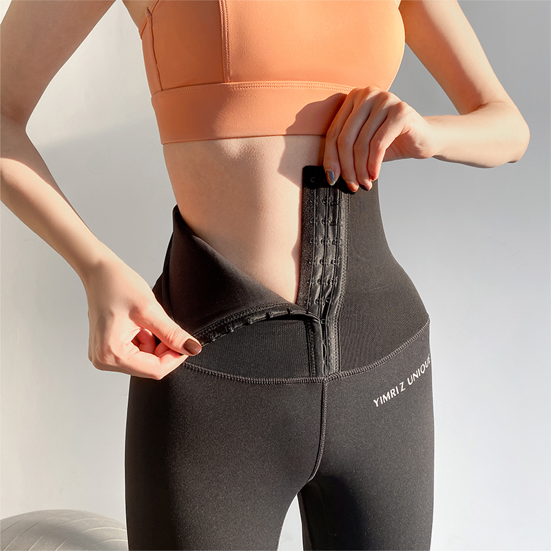 束腰收腹健身裤女训练塑形蜜桃瑜伽裤弹力紧身运动裤外穿高腰提臀