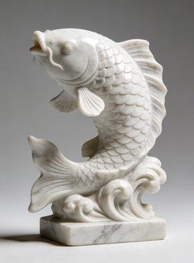 鲤鱼跃龙门汉白玉石雕定制摆件