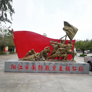 国防铸铜户外公园雕像军人南昌起义党建玻璃钢仿铜人物雕塑品摆件
