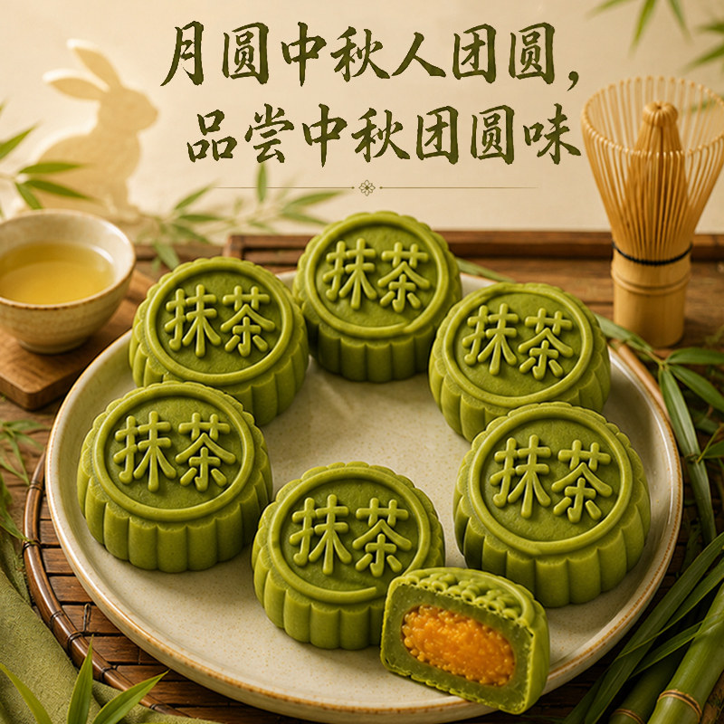 千丝抹茶蛋黄月饼广式整箱散装2026年中秋送礼团购批发