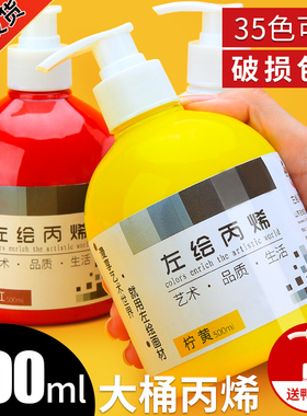 丙烯颜料套装金色防水防晒不掉色工具套装纺织墙绘黑色流体画儿童diy无毒专用500ML大瓶白色红色颜料挤压式