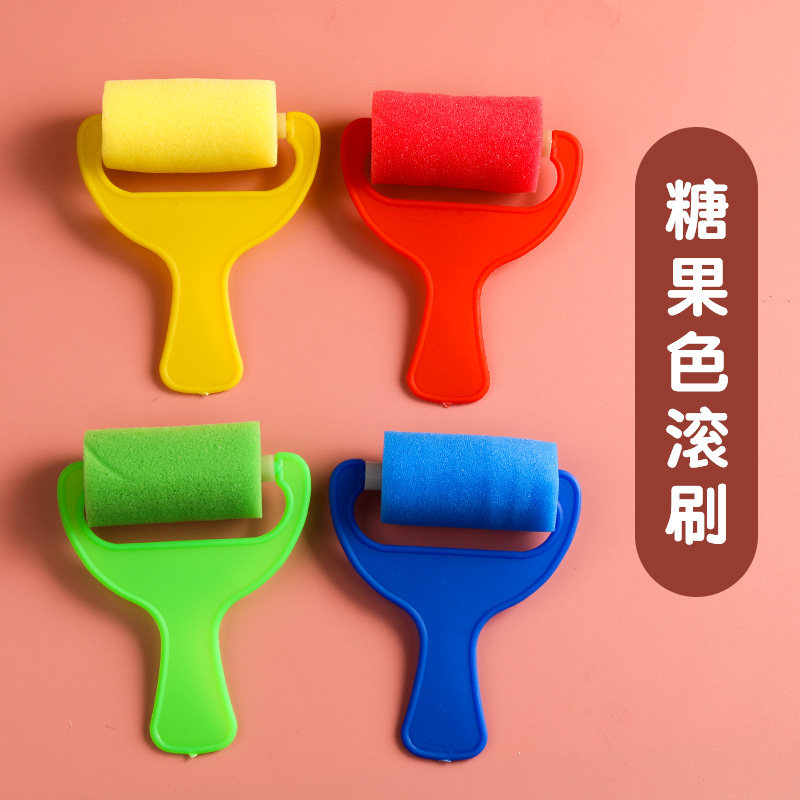 儿童海绵印章糖果色大弹弓涂鸦颜料套装绘画水粉笔启蒙工具拓印棒