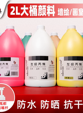 左绘丙烯颜料套装2L500ml大容量防水防晒大桶墙绘专用颜料美术生金属色黑色大瓶肌理画材料按压式涂鸦diy颜料