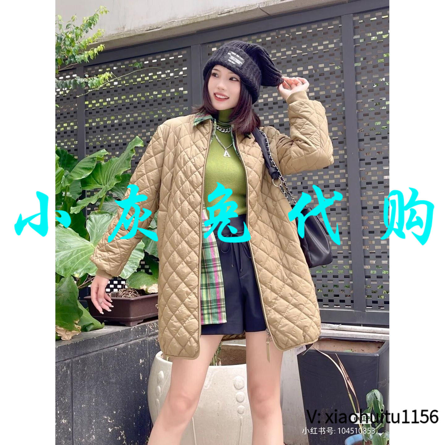 小灰兔正品代购中长款棉服军绿