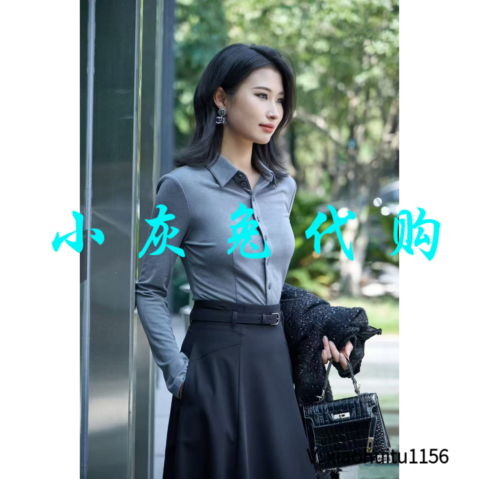 小灰兔专柜正品代购2026秋季百搭翻领修身显瘦长袖衬衫女530128