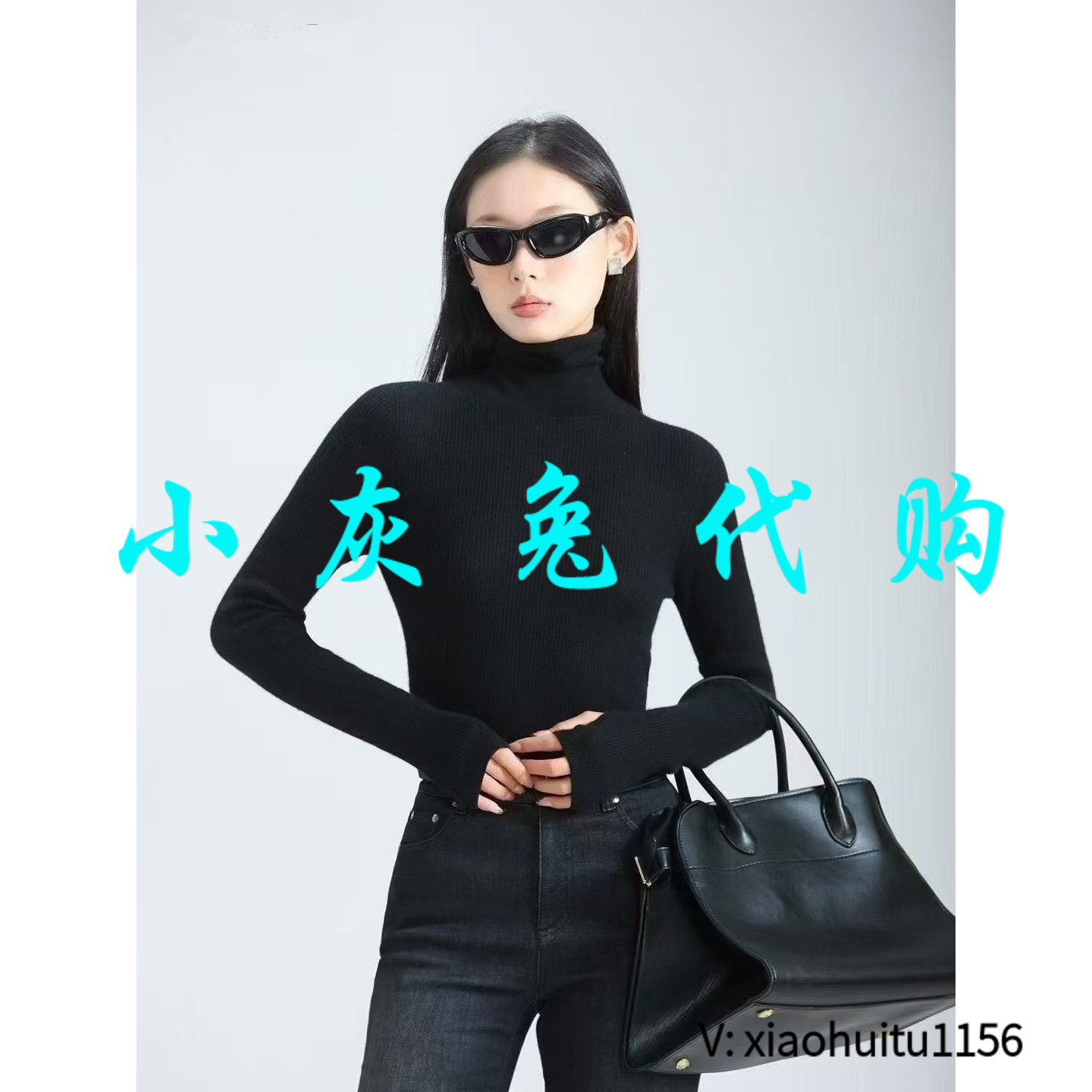 小灰兔专柜正品代购2025新款高领黑色指环扣毛衣 5399751