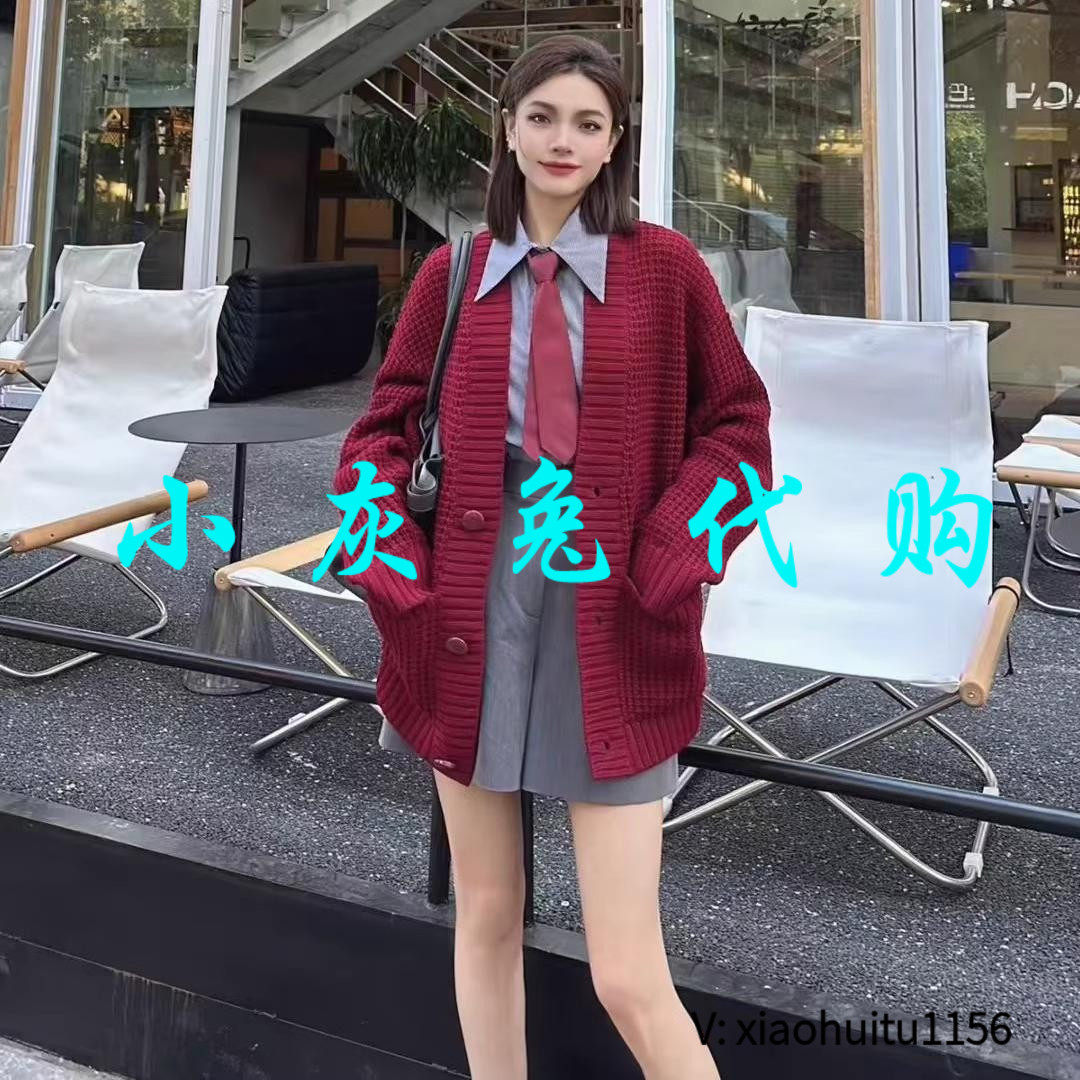 小灰兔专柜正品代购2026秋冬款V领华夫格廓形棒针针织开衫5499286