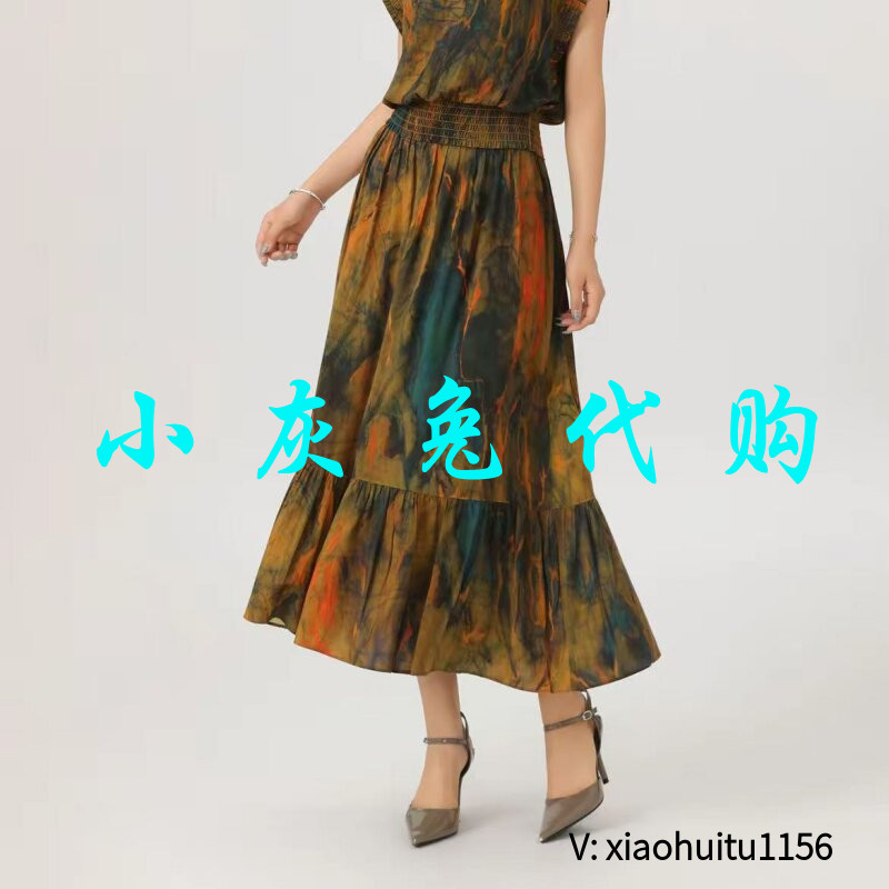 小灰兔专柜正品代购 高腰中长裙复古印花收腰半身裙520070