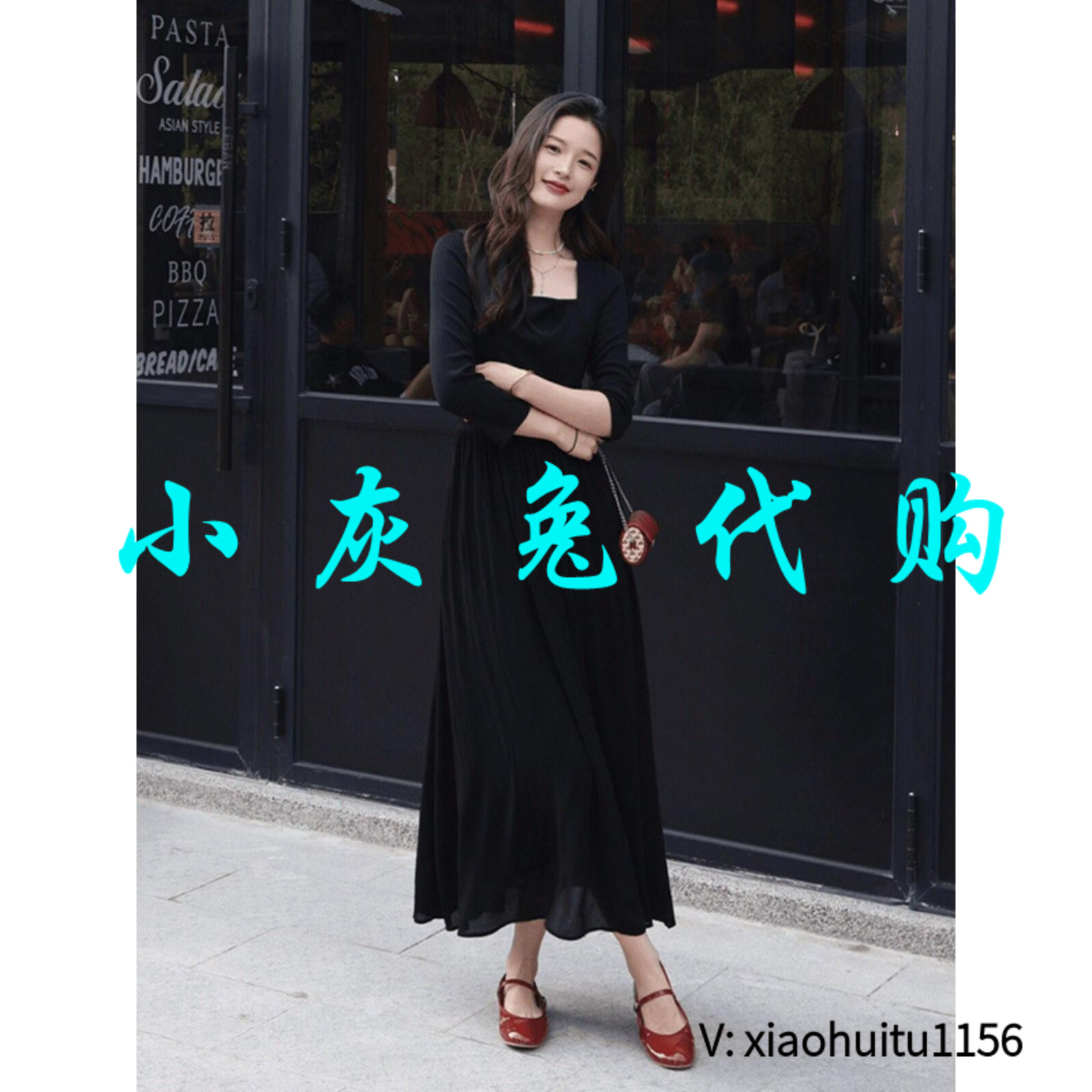 小灰兔专柜正品代购2026夏装方领中袖连衣裙1500542-1100911-001