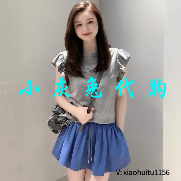 小灰兔专柜正品代购2026夏装新款飞飞袖休闲荷叶边短袖T恤530047