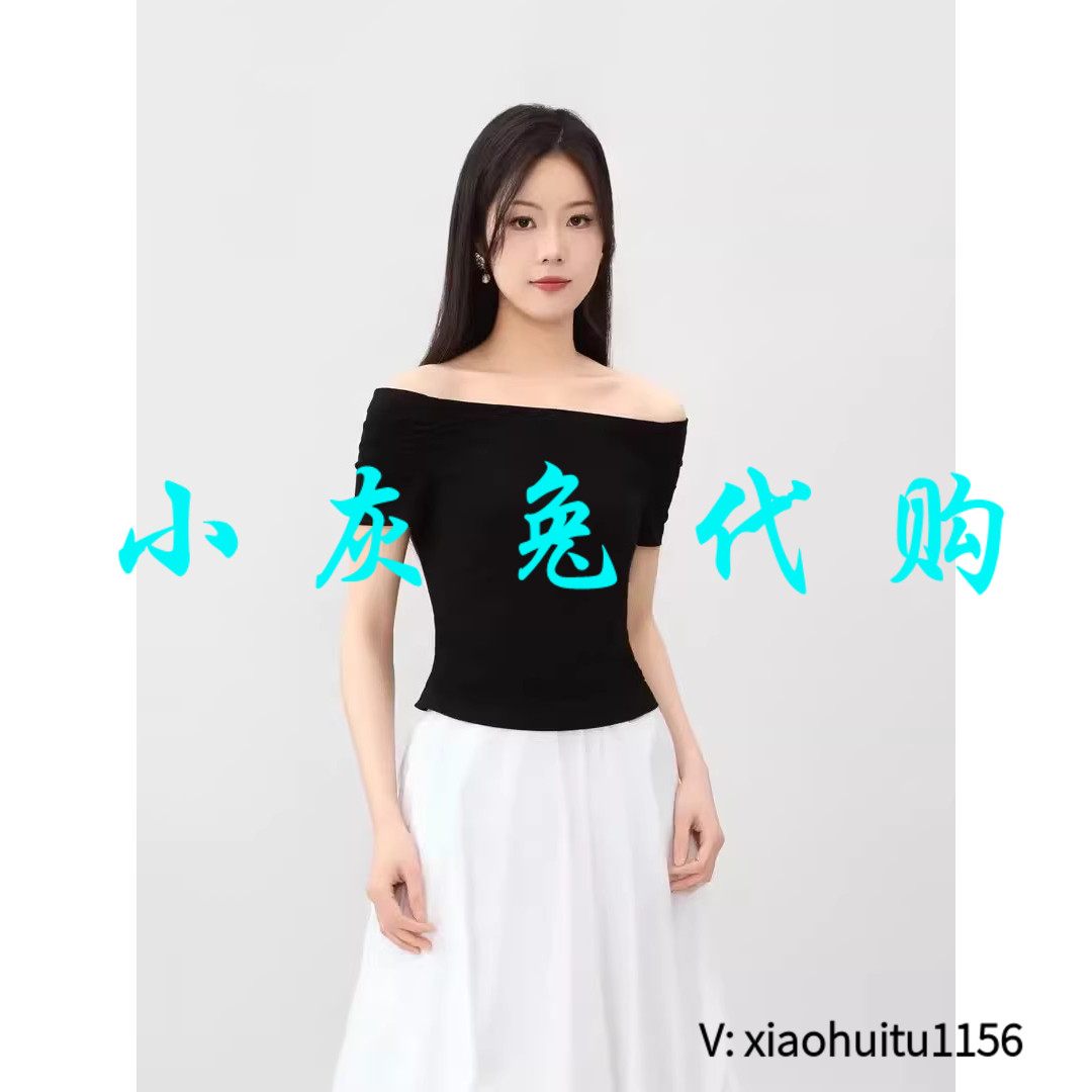 小灰兔专柜正品代购2026夏季新款黑色一字肩短袖530155-2314511