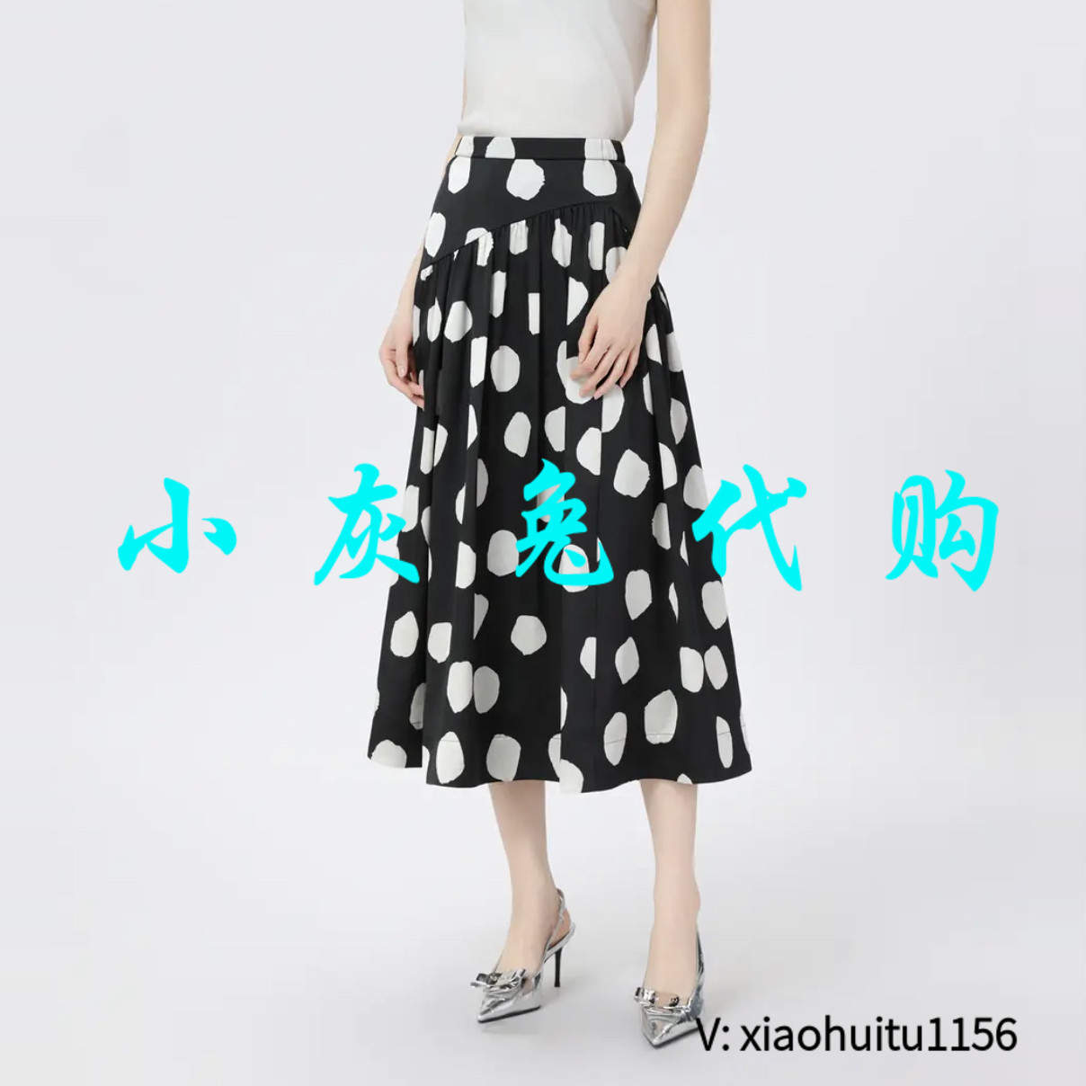 小灰兔专柜正品代购2026春装新款黑色波点半身长裙120011-1S22311