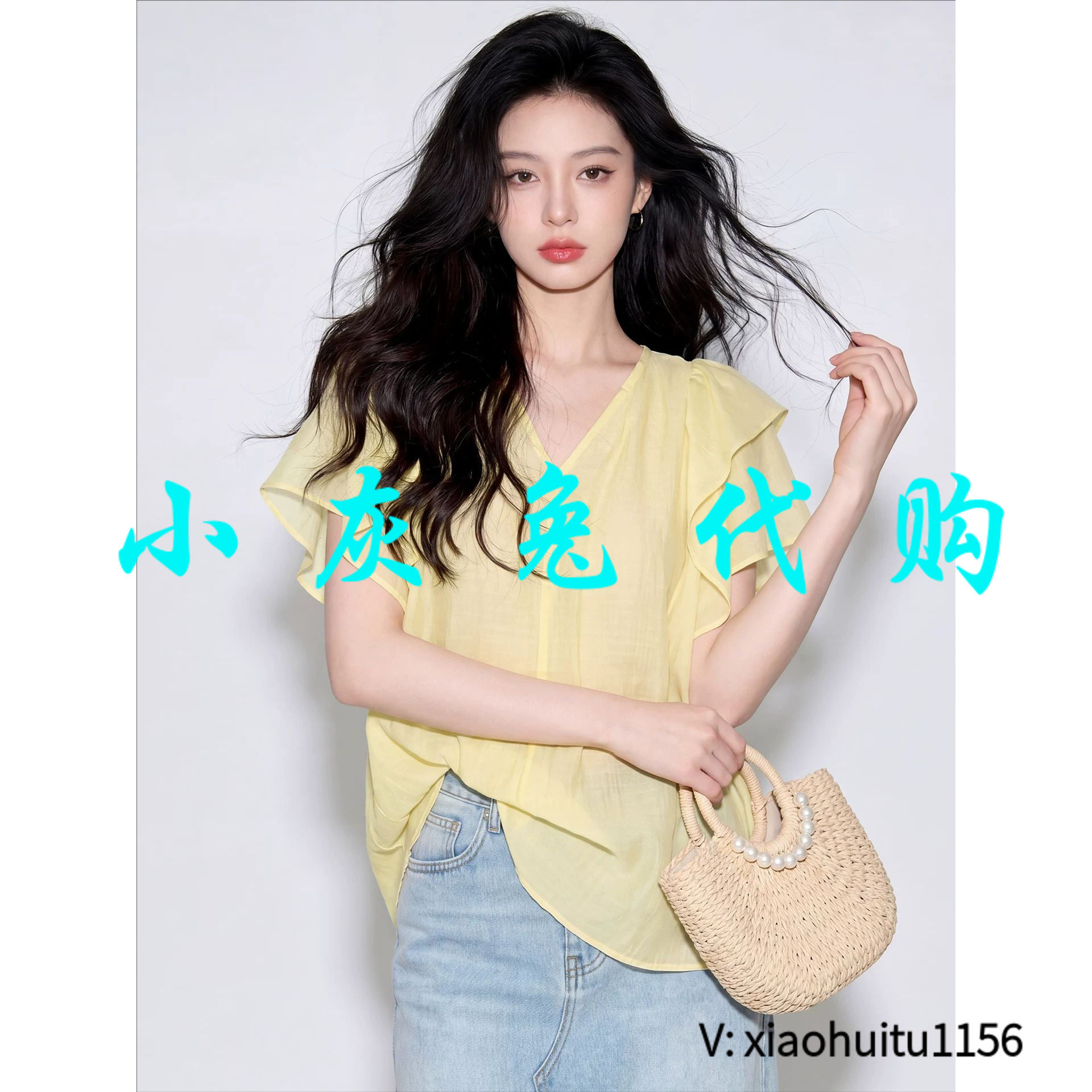 3折特卖 小灰兔专柜正品代购2026夏季新款法式V领雪纺上衣女