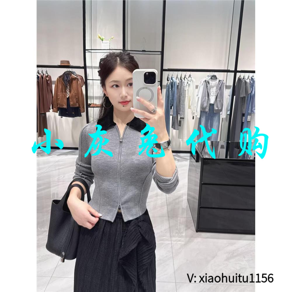 小灰兔专柜正品代购2026秋季新款翻领双拉链外套针织开衫548060