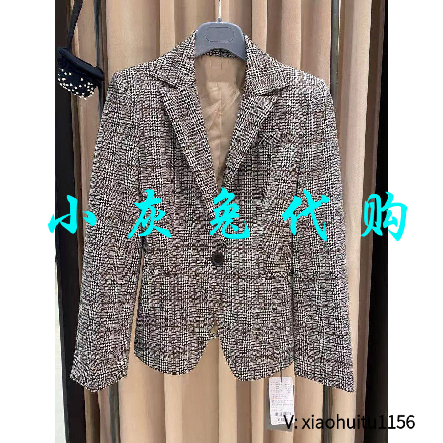 小灰兔专柜正品代购2025秋冬格子西装短外套5400509-4K09031-001