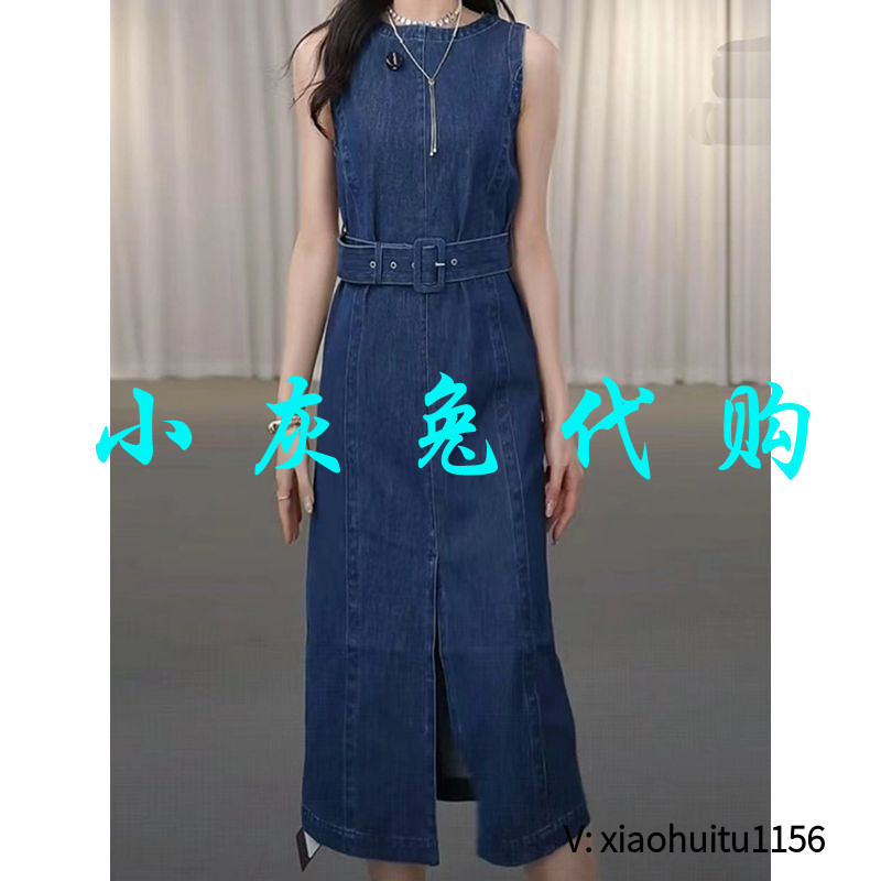 小灰兔专柜正品代购2025春夏新款牛仔连衣裙女腰带无袖直筒550026