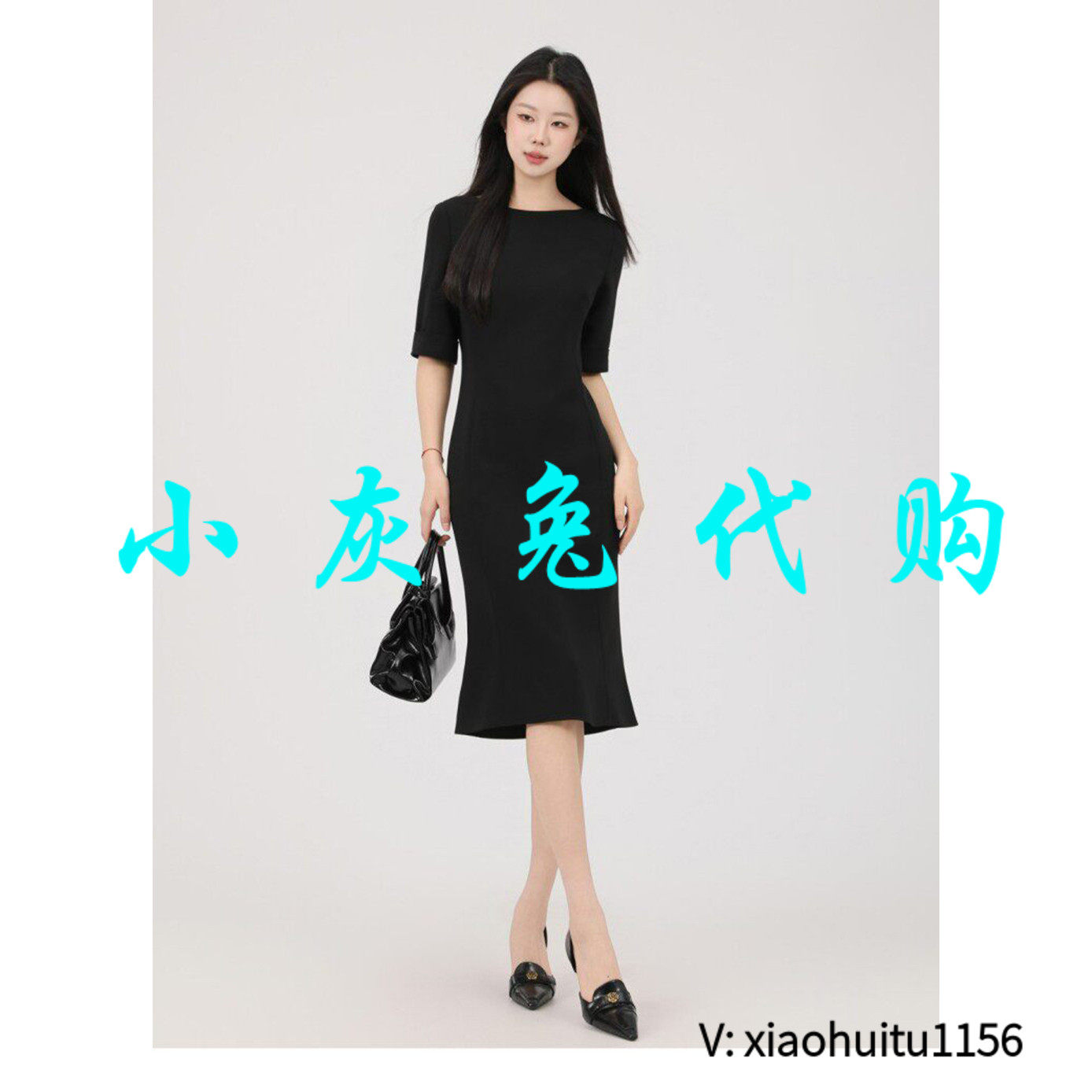 小灰兔专柜正品代购2026夏季新款黑色短袖连衣裙150086-4251111