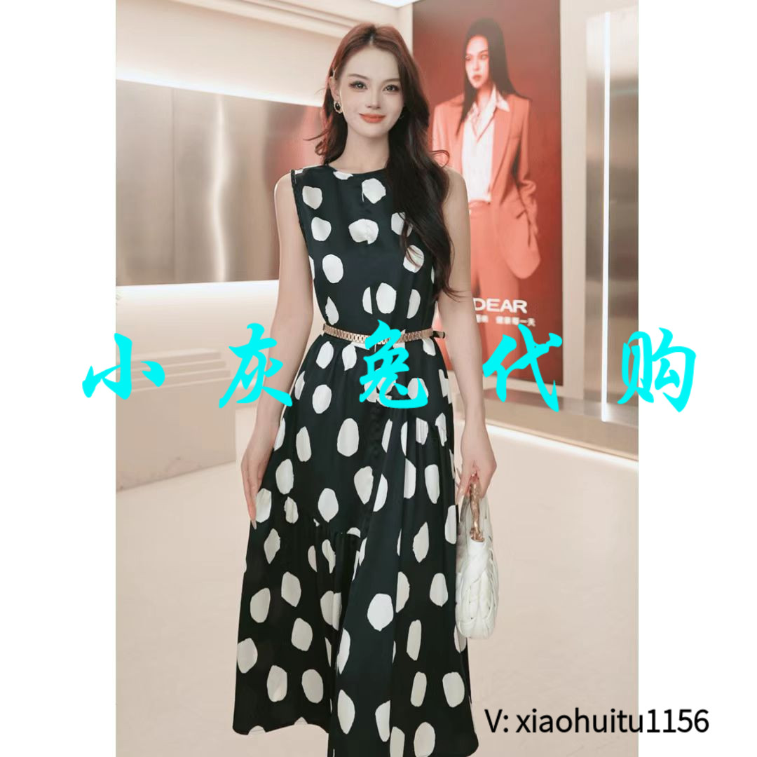 小灰兔专柜正品代购2026夏季波点无袖显瘦修身连衣裙150012