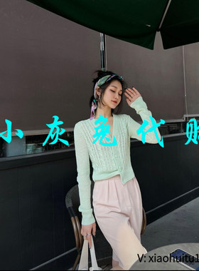 小灰兔专柜正品代购2025春装V领亚麻针织开衫5499211-1T43745-003