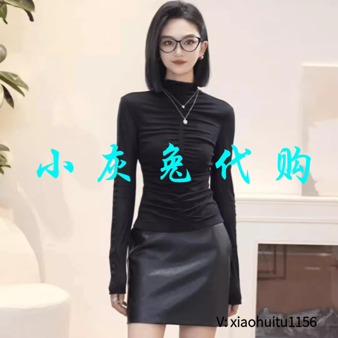 小灰兔专柜正品代购2026秋季半高领褶皱收腰显瘦长袖打底衫130101